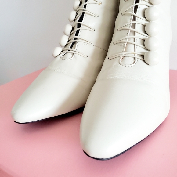 Intentionally Blank France Nappa Leather Ankle Booties Size 7 WHITE - Picture 11 of 16